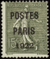 N° 3 1 15c Semeuse Lignée "Postes Paris 1922"  Qualité: (*) Cote: 500  - Other & Unclassified