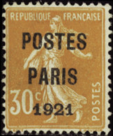 N° 2 9 30c Semeuse Orange "Postes Paris 1921"  Qualité: (*) Cote: 80  - Altri & Non Classificati