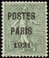 N° 2 8 15c Semeuse Lignée "Postes Paris 1921"  Qualité: (*) Cote: 200  - Autres & Non Classés