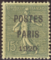 N° 2 5 15c Semeuse Lignée "Postes Paris 1920" (lég. Adh)  Qualité: ** Cote: 575  - Otros & Sin Clasificación