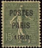 N° 2 5 15c Semeuse Lignée "Postes Paris 1920"  Qualité: (*) Cote: 125  - Autres & Non Classés