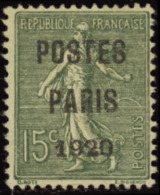 N° 2 5 15c Semeuse Lignée "Postes Paris 1920"  Qualité: (*) Cote: 125  - Autres & Non Classés