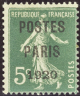 N° 2 4 5c Semeuse Vert "Postes Paris 1920"  Qualité: * Cote: 425  - Andere & Zonder Classificatie