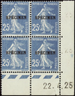 N° 1 40 25c Semeuse Bleu Surch Spécimen 22-4-25 (bdf Défect)  Qualité: ** Cote: 235  - Autres & Non Classés