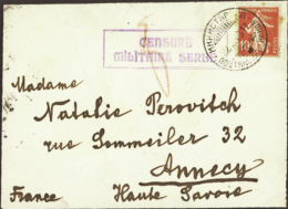 N° 1 38 10c Semeuse Sur Lettre Obl Serbe Du 22-2-1917 TB  Qualité: OBL Cote: 400  - Altri & Non Classificati