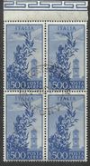 ITALY ITALIA REPUBBLICA 1955 1959 AIR MAIL POSTA AEREA CAMPIDOGLIO STELLE STARS LIRE 500 QUARTINA USATA USED OBLITERE' - Airmail