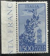 ITALY ITALIA REPUBBLICA 1955 1959 AIR MAIL POSTA AEREA CAMPIDOGLIO STELLE STARS LIRE 500 MNH - Luchtpost