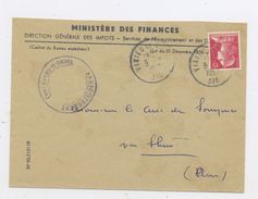 FRANCE -15F ROUGE TYPE MULLER - N° Yvert 1011 CàD DE "VIRIEU LE GRAND " DE 1957 + CACHET "ENREGISTREMENT VIRIEU LE GRAND - 1955-1961 Marianne De Muller