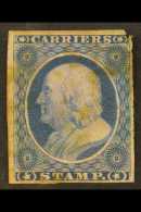 CARRIERS' STAMPS  GENERAL ISSUE 1851 1c Dull Blue On Rose, Imperforate, Scott LO1, Used With Red Cancel, Thinned... - Altri & Non Classificati