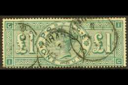 1887-92  £1 Green, SG 212, Used With Cds Pmks, Light Vertical Mark At Left.  For More Images, Please Visit... - Sonstige & Ohne Zuordnung