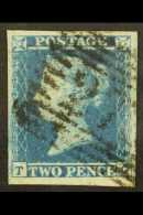 1841  2d Blue 'TG' Plate 4 With FIRST REPAIR Variety, SG Spec ES14m, Used With 4 Large Margins. Cat £325... - Other & Unclassified