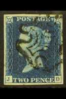 1840  2d Deep Full Blue 'JD' Plate 2, SG 4, Used With 4 Large Margins & Neat Black MC Cancellation. Very... - Autres & Non Classés