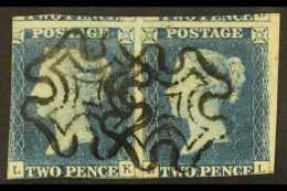 1840  2d Blue PAIR 'LK - LL' Plate 1, SG 5, Used With 2 Neat Black MC Cancels, Into At Bottom & Left With... - Other & Unclassified