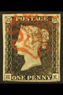 1840  1d Grey- Black 'HK' Plate 1a, SG 3, Used With 4 Margins & Lovely Red MC Cancel. For More Images, Please... - Non Classés