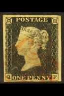 1840  1d Black 'QF' Plate 3, SG 2, Used With 4 Large Margins & Delicate Red MC Cancellation. For More Images,... - Non Classés