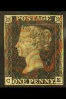 1840  1d Black 'CE' Plate 6, SG 2, Used With 4 Small Margins & Near- Complete Red MC Cancel. Light Scratch... - Unclassified