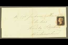 1840  (25 Sept) EL From Manchester To Kirkby Stevens Bearing A Lovely 1d Intense Black 'NF' From Plate 1b With 4... - Unclassified