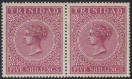 1883-94  5s Maroon, Wmk Crown CC, Perf.14, In A Pair, SG 113, Very Fine Mint. For More Images, Please Visit... - Trinité & Tobago (...-1961)