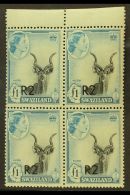 1961  R2 On £1, Type II Surcharge At Bottom, TOP MARGINAL BLOCK OF 4, SG 77b, Lightly Toned Gum, Otherwise... - Swasiland (...-1967)