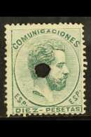 1872-73  10p Green With Telegraph Punch Hole, Edifil 129T, Fresh Mint With Gum. For More Images, Please Visit... - Otros & Sin Clasificación