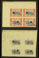 1940  1d Violet- Blue And Scarlet BSAC Golden Jubilee IMPERFORATE PROOF BLOCK OF FOUR In The Issued Colours Each... - Rhodesia Del Sud (...-1964)