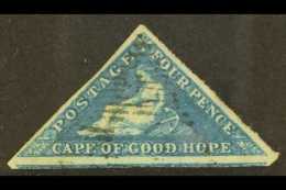 CAPE OF GOOD HOPE  1855-63 4d Deep Blue/white Paper, SG 6, Used With 3 Margins & Part Adjacent Stamp At Base... - Non Classificati