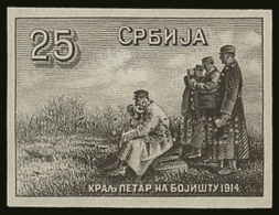 1915 IMPERF DIE PROOF  For The 25p 'King Petar On The Battlefield' Issue (as SG 179c) Recess Printed In Black On... - Servië