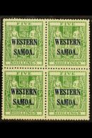 1945-53  5s Green Postal Fiscal, SG 208,never Hinged Mint Block Of Four. (4 Stamps) For More Images, Please Visit... - Samoa (Staat)