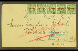 1917  Cover To USA Franked ½d In A Strip Of 5, SG 115, Apia 19.4.17 Postmarks, Censor "2" Cachet Applied,... - Samoa