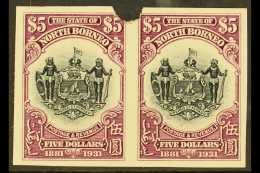 1931 IMPERF PLATE PROOFS.  1931 $5 Black & Purple 'Arms Of The Company' (SG 302) Horizontal IMPERF PLATE... - Bornéo Du Nord (...-1963)