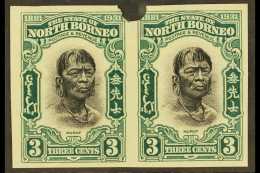 1931 IMPERF PLATE PROOFS.  1931 3c Black & Blue-green 'Head Of A Murut' (SG 295) Horizontal IMPERF PLATE... - Borneo Septentrional (...-1963)