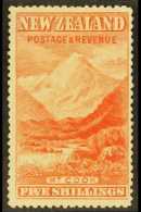 1898  (no Wmk, Perf 12-16) 5s Vermilion "Mount Cook", SG 259, Very Fine Mint. For More Images, Please Visit... - Other & Unclassified