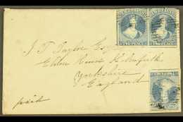 1858  (7 Jun) Env From Nelson To Huddersfield, England Bearing PAIR + Single Of The 1857-63 2d Blue Imperfs (SG... - Autres & Non Classés