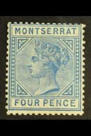 1884-85  4d Blue Watermark Crown CA, SG 11, Mint With Tiny Thin. Fresh ,attractive And Scarce! For More Images,... - Montserrat