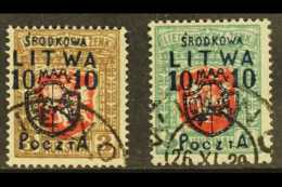 CENTRAL LITHUANIA - POLISH OCCUPATION  1920 10m On 3a Red And Brown And 10m On 5a Red And Blue Green, Mi 12/13,... - Lituanie