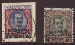 SCUTARI  1909-11 20pi On 5 L. And 40pi On 10 L. Sass 7/8, Fine Cds Used, The 20pi On Original Piece. (2) For More... - Andere & Zonder Classificatie