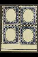 1862  20c Indigo, Block Of 4 Imperf At Foot With Frame Line, Sass 2L, Superb Never Hinged Mint. Cat €400... - Sin Clasificación