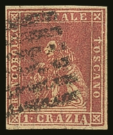 TUSCANY  1857-59 1 Cr Carmine, Sass12, Very Fine Used, Attractive With Good Colour, Four Margins And Neat Barred... - Non Classés