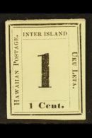 1864  1c Black On Laid Paper, Sc 23, Very Fine Mint, Tiny Shallow Thin Spot. For More Images, Please Visit... - Hawaii