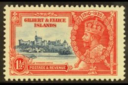 1935  1½d Deep Blue And Scarlet Silver Jubilee, Variety "Flagstaff On Right Hand Turret", SG 37d, Very... - Îles Gilbert Et Ellice (...-1979)