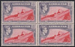 1938  KGVI Definitive 6d Carmine And Grey-violet Perf 13½ (SG 126) - A BLOCK OF FOUR Fine Never Hinged... - Gibilterra