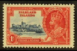 1935  1d Deep Blue And Scarlet Silver Jubilee, Variety "Flagstaff On Right Hand Turret", SG 139d, Very Fine Mint.... - Falkland Islands