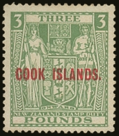 1932  £3 Green, SG 98a, Fine Mint. For More Images, Please Visit... - Cook Islands