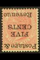 1885  5c On 4c Rose (CA), Overprint Inverted, SG 178a, Fine Mint, Unpriced Mint. For More Images, Please Visit... - Ceilán (...-1947)