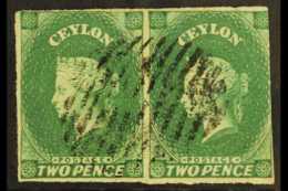 1857  2d Blue Green, SG 3, Used Pair With Margins To 3 Sides. Attractive Item. For More Images, Please Visit... - Ceilán (...-1947)