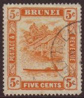 1947  5c Orange RETOUCH SG 82a, Fine Cds Used.  For More Images, Please Visit... - Brunei (...-1984)