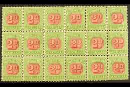 POSTAGE DUES  1901 2d Rosine And Yellow Green, SG D65, Mint Block Of 18, (2 Og) Rest NHM, Showing Minor Plate... - Otros & Sin Clasificación