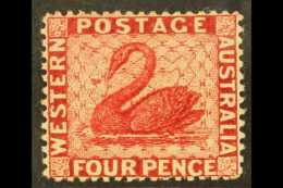 WESTERN AUSTRALIA  1882-85 4d Carmine Perf 14, SG 78, Very Fine Mint, Showing An Interesting Plate Flaw - A... - Otros & Sin Clasificación