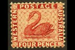 WESTERN AUSTRALIA  1882-85 4d Carmine Perf 12 WATERMARK CROWN TO RIGHT OF CA Variety, SG 84w, Fine Mint, Very... - Other & Unclassified