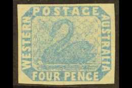 WESTERN AUSTRALIA  1854-55 4d Pale Blue, SG 3, Superb Unused No Gum As Usual, Four Large Margins. This Stamp... - Otros & Sin Clasificación